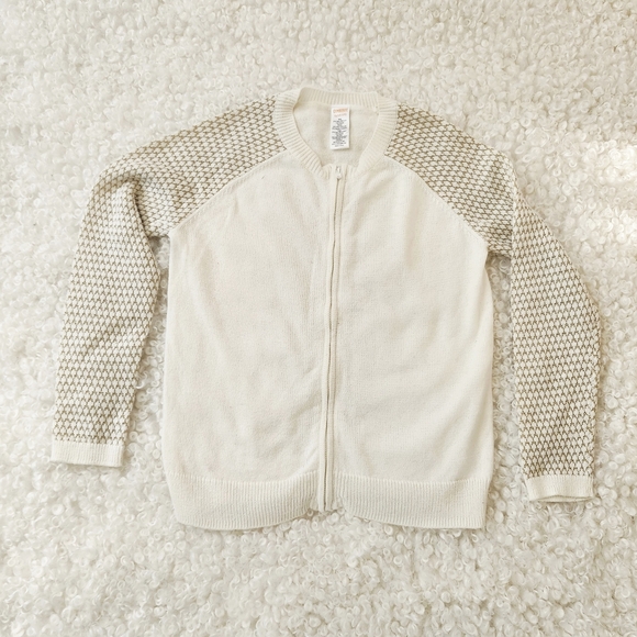 Gymboree Kid Girl Sz L 10-12 Cream Gold Sleeve Knit Sweater Cardigan Formal - Picture 1 of 8